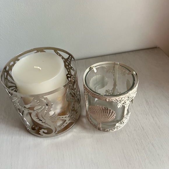 Beach themed set of two candle holders and pillar candle - Picture 2 of 8